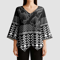 Black Taniko Kowhaiwhai Tukutuku Motif Kimono Sleeve Blouse - Polynesian Pride