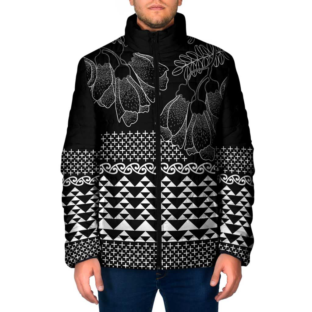 Black Taniko Kowhaiwhai Tukutuku Motif Padded Jacket - Polynesian Pride