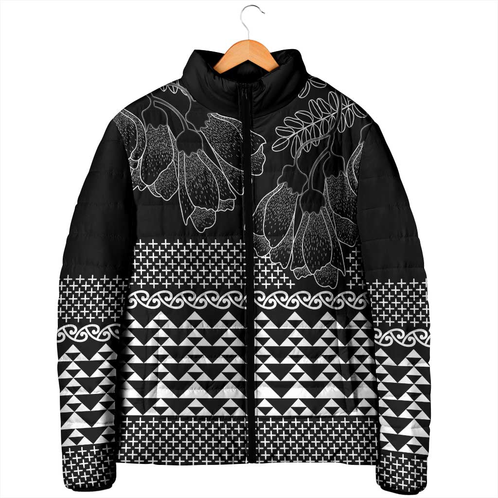 Black Taniko Kowhaiwhai Tukutuku Motif Padded Jacket - Polynesian Pride