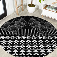 Black Taniko Kowhaiwhai Tukutuku Motif Round Carpet