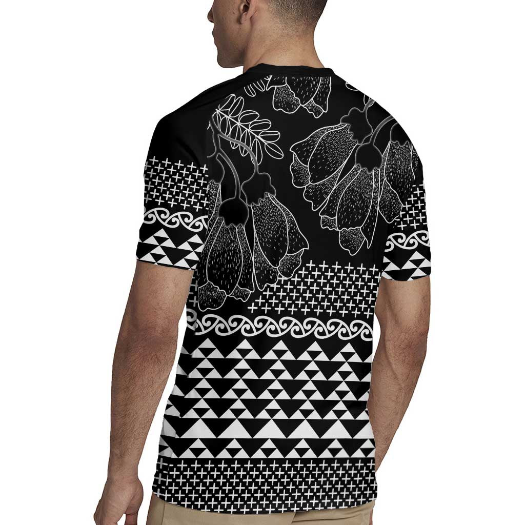 Black Taniko Kowhaiwhai Tukutuku Motif Rugby Jersey