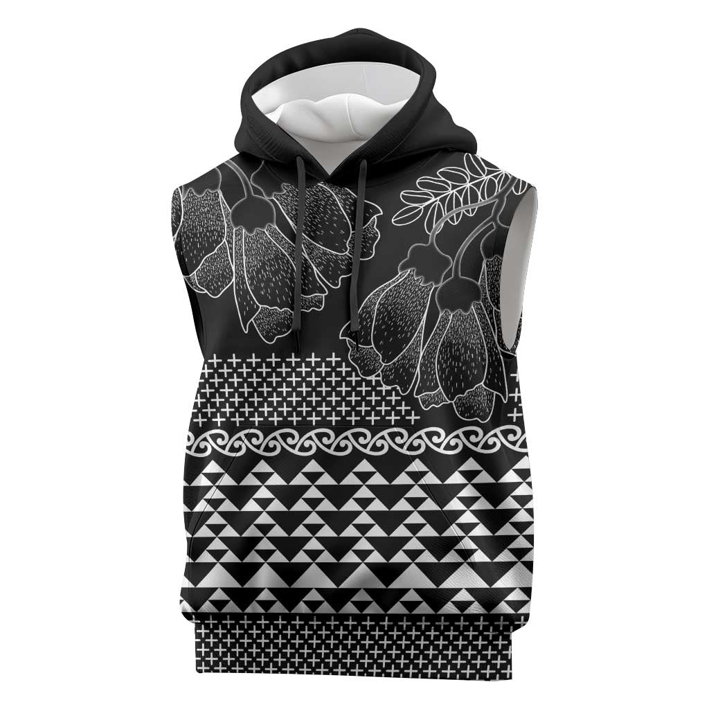 Black Taniko Kowhaiwhai Tukutuku Motif Sleeveless Hoodie - Polynesian Pride