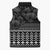 Black Taniko Kowhaiwhai Tukutuku Motif Sleeveless Puffer Jacket - Polynesian Pride