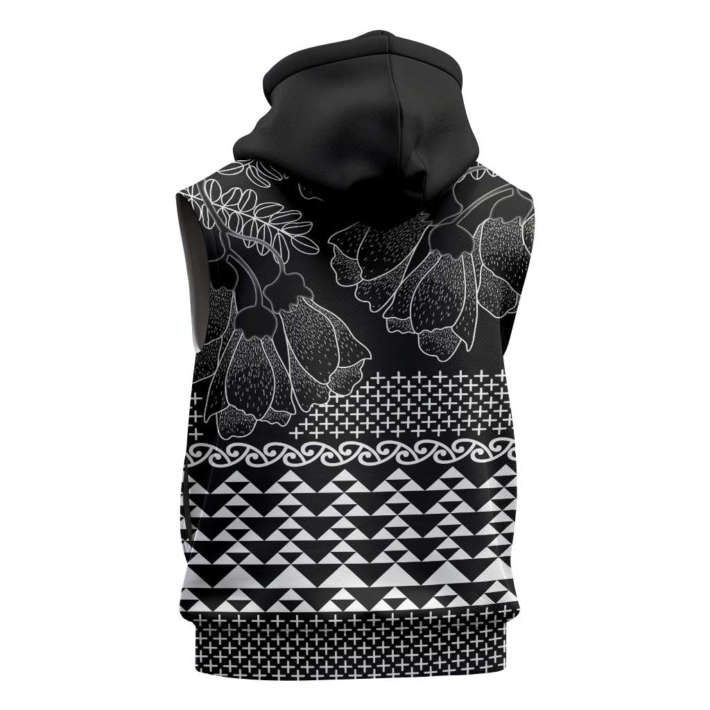 Black Taniko Kowhaiwhai Tukutuku Motif Sleeveless Zip Hoodie - Polynesian Pride