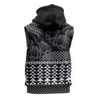 Black Taniko Kowhaiwhai Tukutuku Motif Sleeveless Zip Hoodie - Polynesian Pride