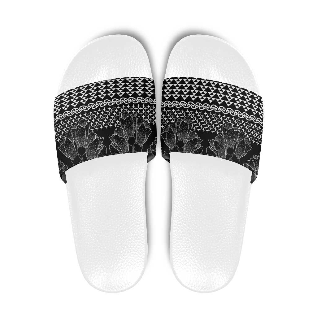 Black Taniko Kowhaiwhai Tukutuku Motif Slide Sandals - Polynesian Pride