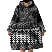 Black Taniko Kowhaiwhai Tukutuku Motif Wearable Blanket Hoodie