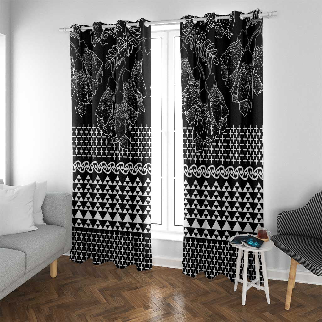 Black Taniko Kowhaiwhai Tukutuku Motif Window Curtain