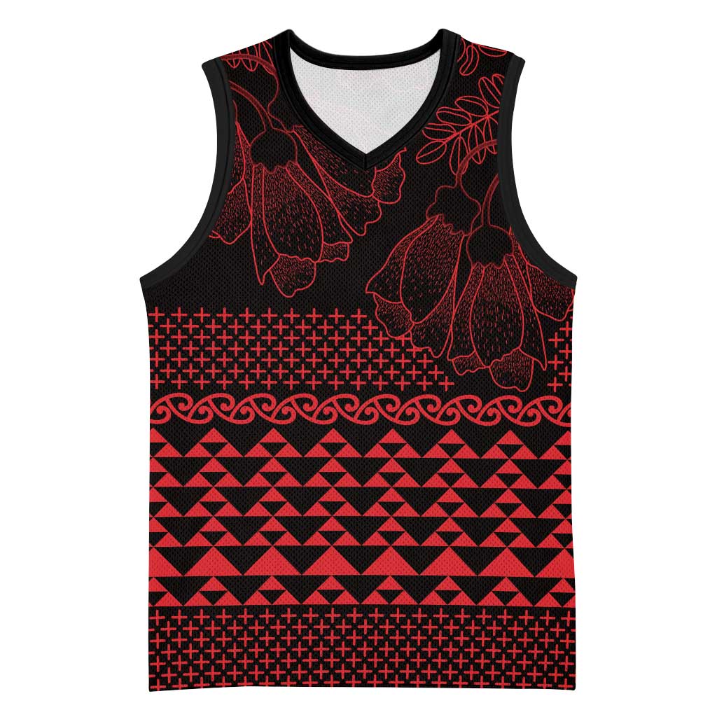 Red Taniko Kowhaiwhai Tukutuku Motif Basketball Jersey - Polynesian Pride