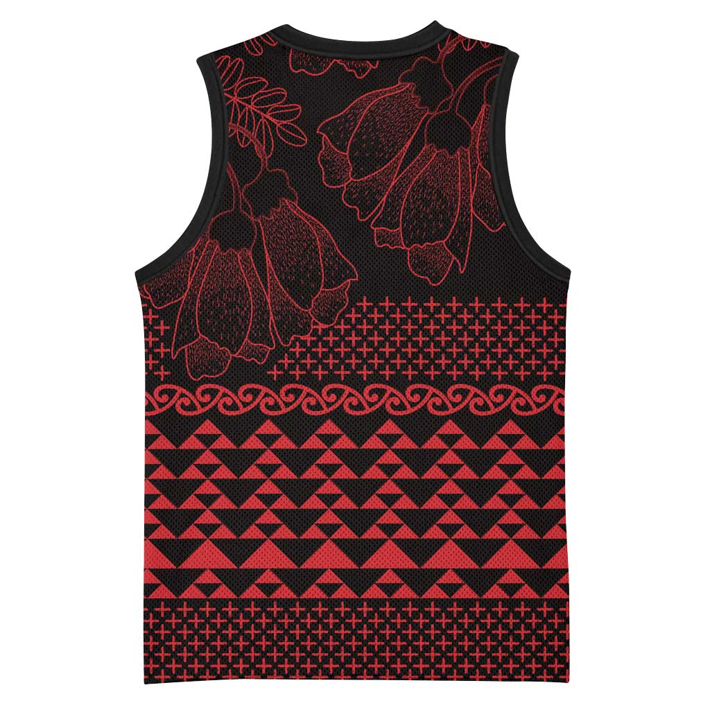 Red Taniko Kowhaiwhai Tukutuku Motif Basketball Jersey - Polynesian Pride