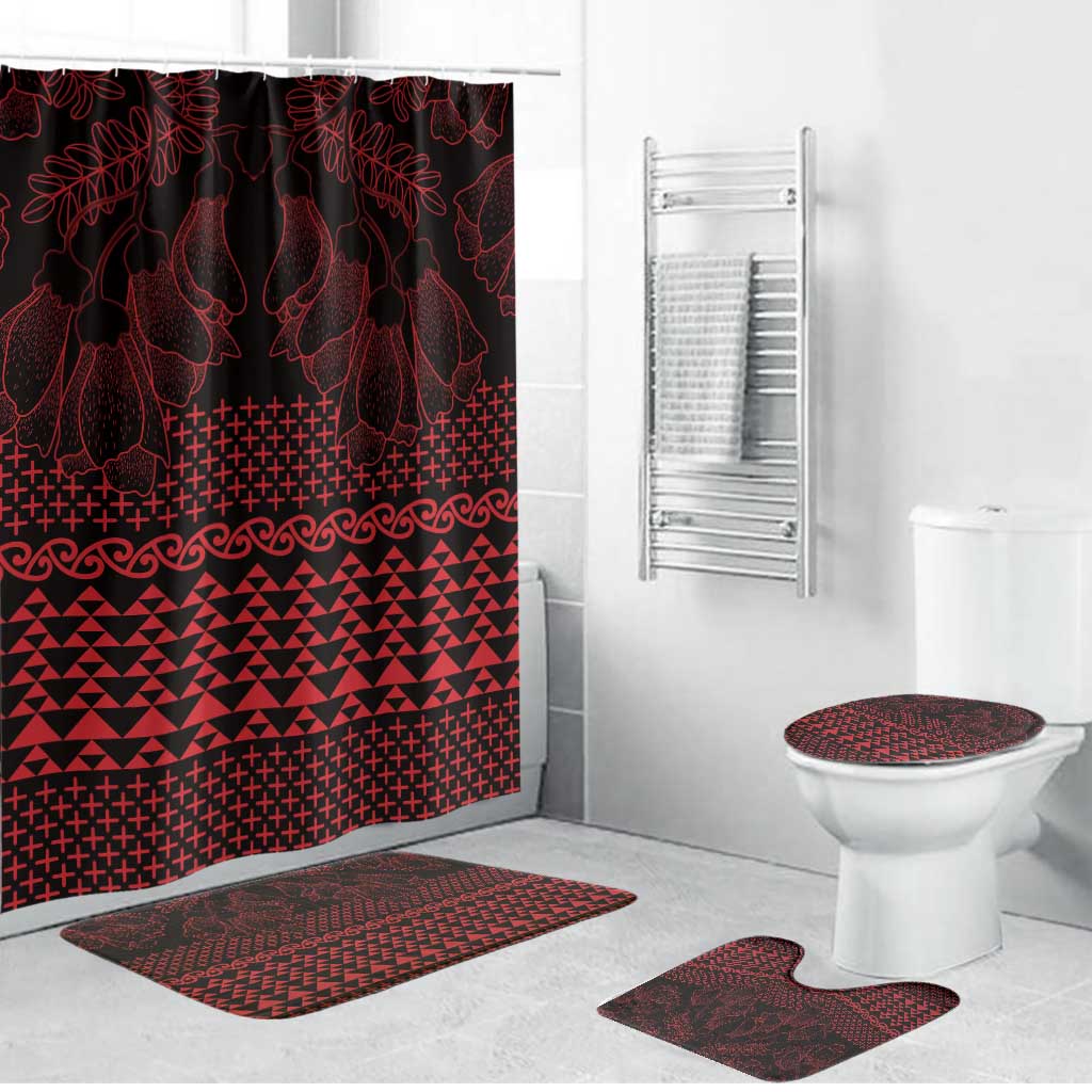Red Taniko Kowhaiwhai Tukutuku Motif Bathroom Set - Polynesian Pride