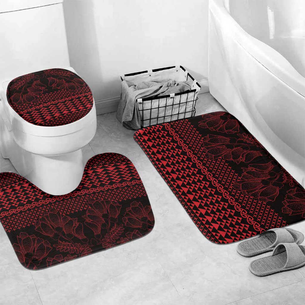 Red Taniko Kowhaiwhai Tukutuku Motif Bathroom Set - Polynesian Pride
