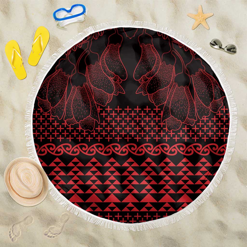 Red Taniko Kowhaiwhai Tukutuku Motif Beach Blanket