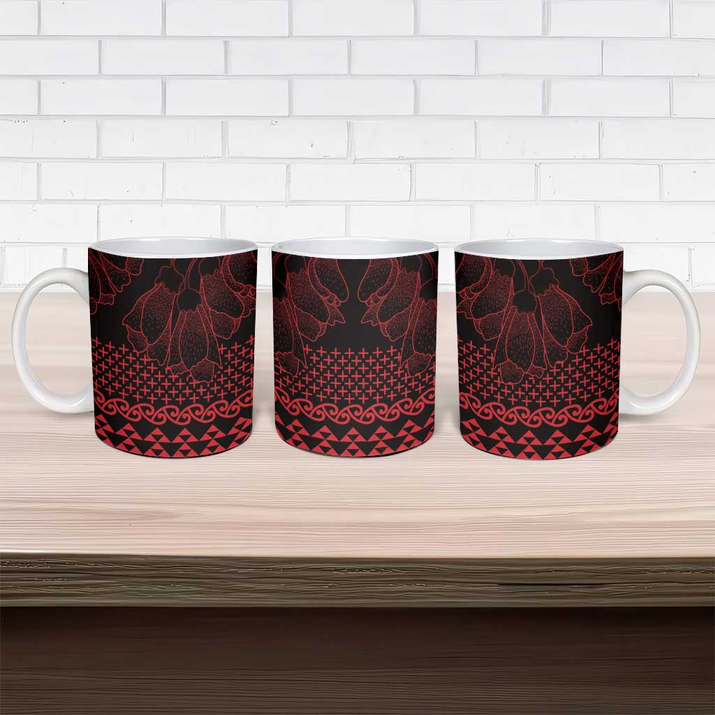 Red Taniko Kowhaiwhai Tukutuku Motif Ceramic Mug - Polynesian Pride