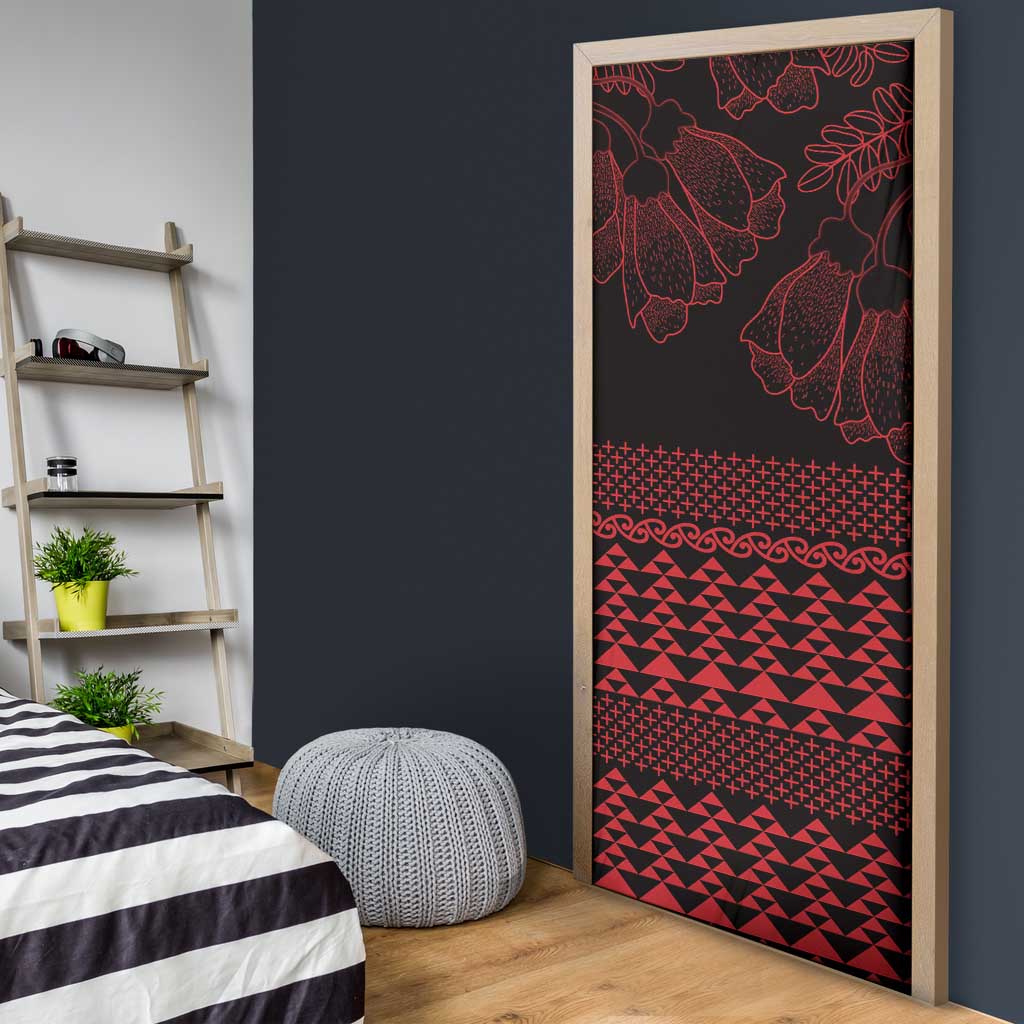 Red Taniko Kowhaiwhai Tukutuku Motif Door Cover - Polynesian Pride
