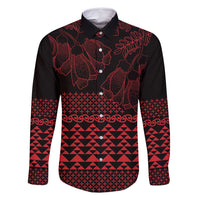 Red Taniko Kowhaiwhai Tukutuku Motif Family Matching Long Sleeve Bodycon Dress and Hawaiian Shirt LT9 Dad's Shirt - Long Sleeve Red - Polynesian Pride