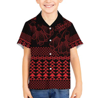 Red Taniko Kowhaiwhai Tukutuku Motif Family Matching Long Sleeve Bodycon Dress and Hawaiian Shirt LT9 Son's Shirt Red - Polynesian Pride
