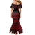 Red Taniko Kowhaiwhai Tukutuku Motif Family Matching Mermaid Dress and Hawaiian Shirt