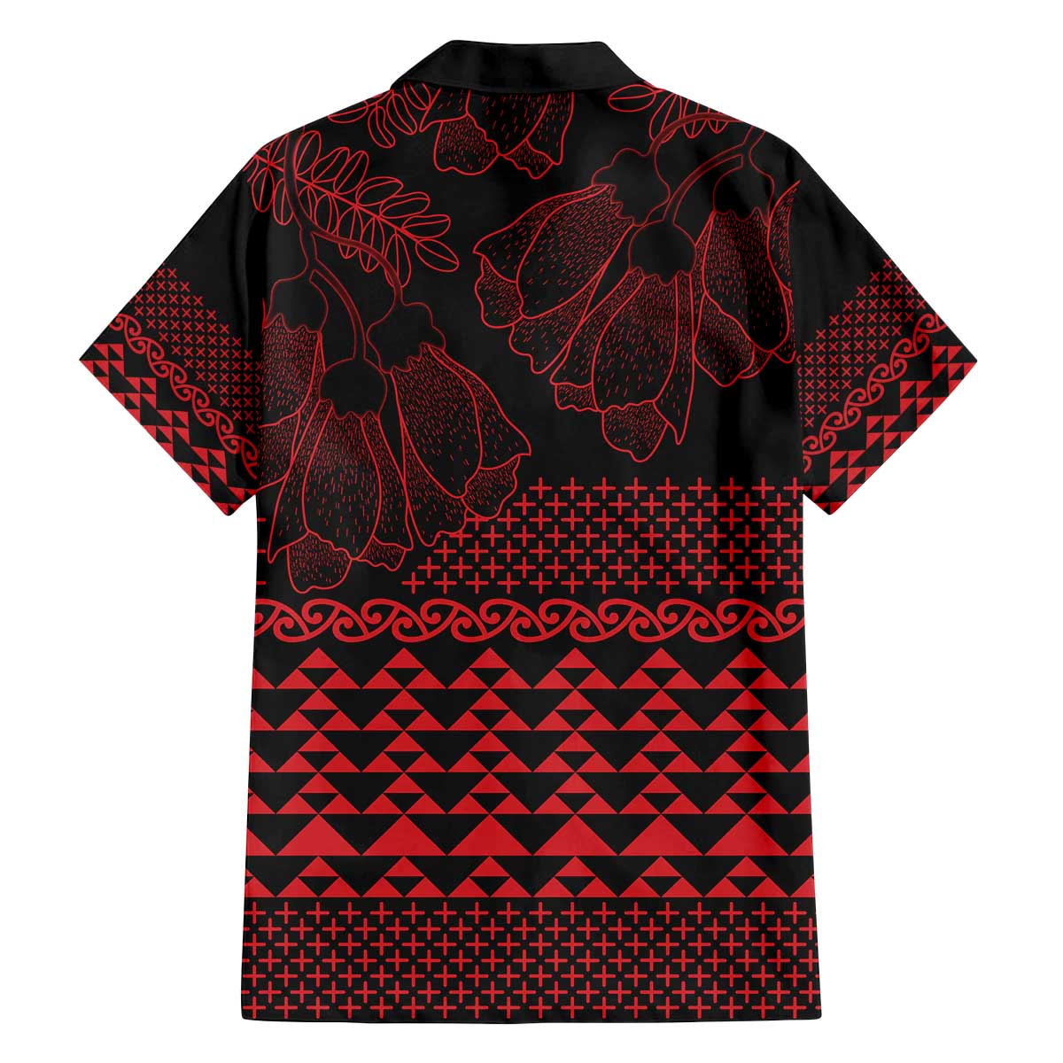Red Taniko Kowhaiwhai Tukutuku Motif Family Matching Off The Shoulder Long Sleeve Dress and Hawaiian Shirt LT9 - Polynesian Pride