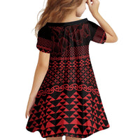 Red Taniko Kowhaiwhai Tukutuku Motif Family Matching Off Shoulder Short Dress and Hawaiian Shirt LT9 - Polynesian Pride