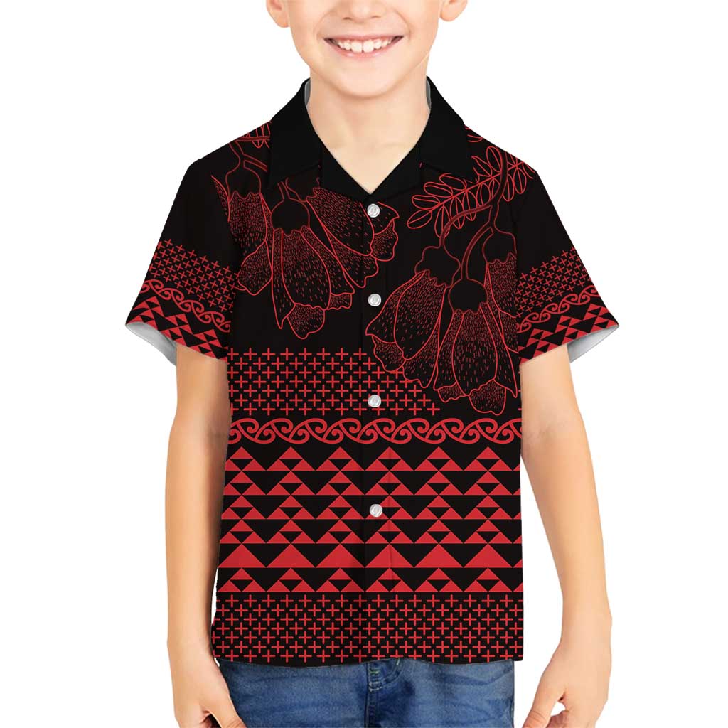 Red Taniko Kowhaiwhai Tukutuku Motif Family Matching Puletasi and Hawaiian Shirt LT9 Son's Shirt Red - Polynesian Pride