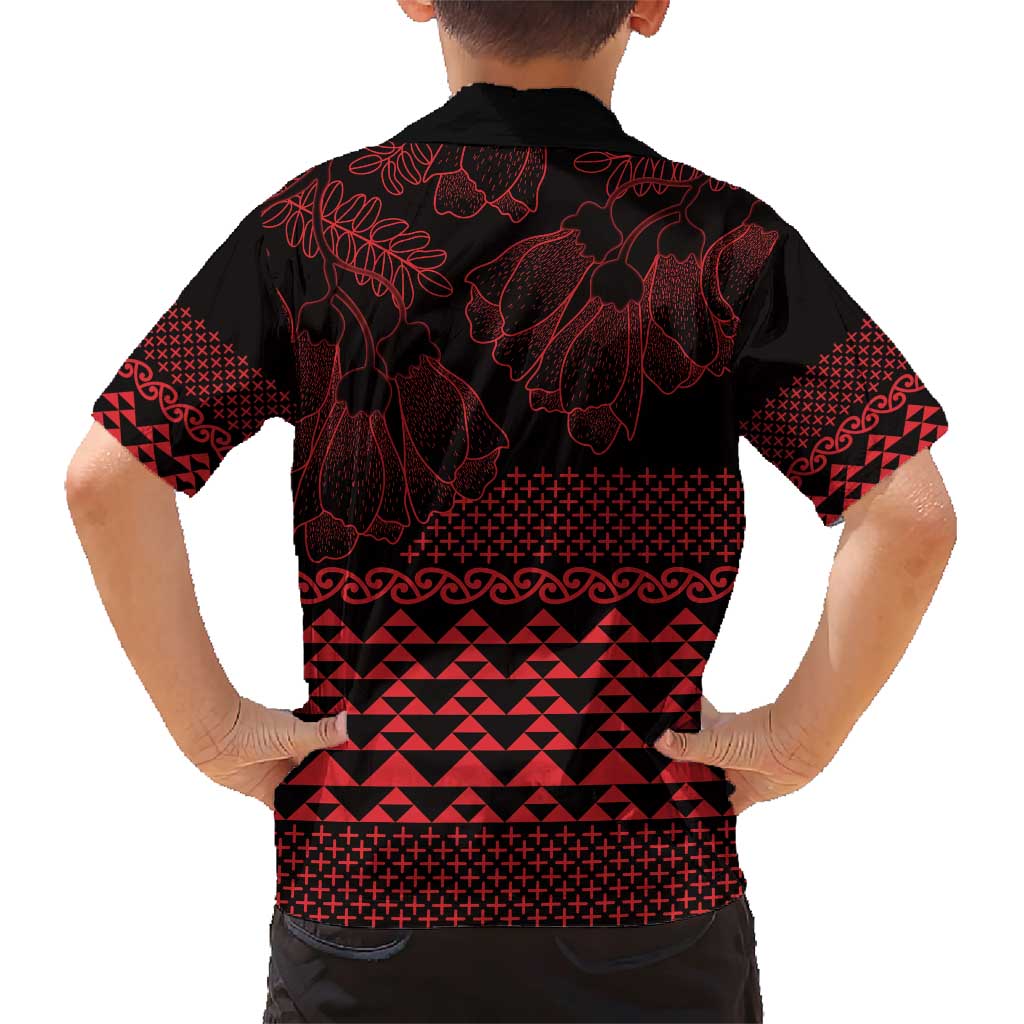 Red Taniko Kowhaiwhai Tukutuku Motif Family Matching Short Sleeve Bodycon Dress and Hawaiian Shirt LT9 - Polynesian Pride