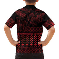 Red Taniko Kowhaiwhai Tukutuku Motif Family Matching Short Sleeve Bodycon Dress and Hawaiian Shirt LT9 - Polynesian Pride