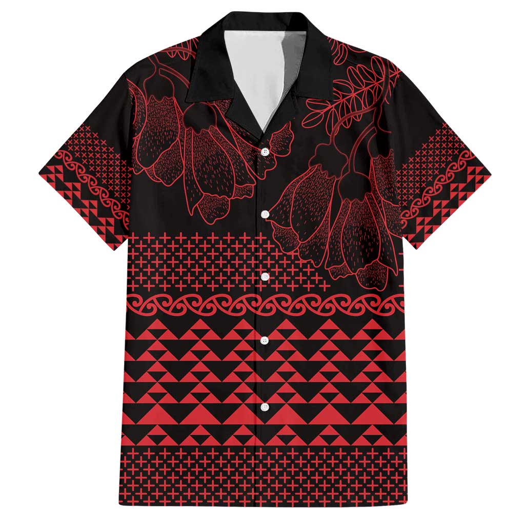 Red Taniko Kowhaiwhai Tukutuku Motif Family Matching Short Sleeve Bodycon Dress and Hawaiian Shirt LT9 Dad's Shirt - Short Sleeve Red - Polynesian Pride