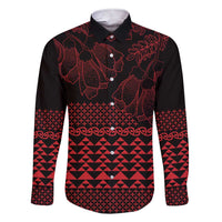 Red Taniko Kowhaiwhai Tukutuku Motif Family Matching Short Sleeve Bodycon Dress and Hawaiian Shirt LT9 Dad's Shirt - Long Sleeve Red - Polynesian Pride
