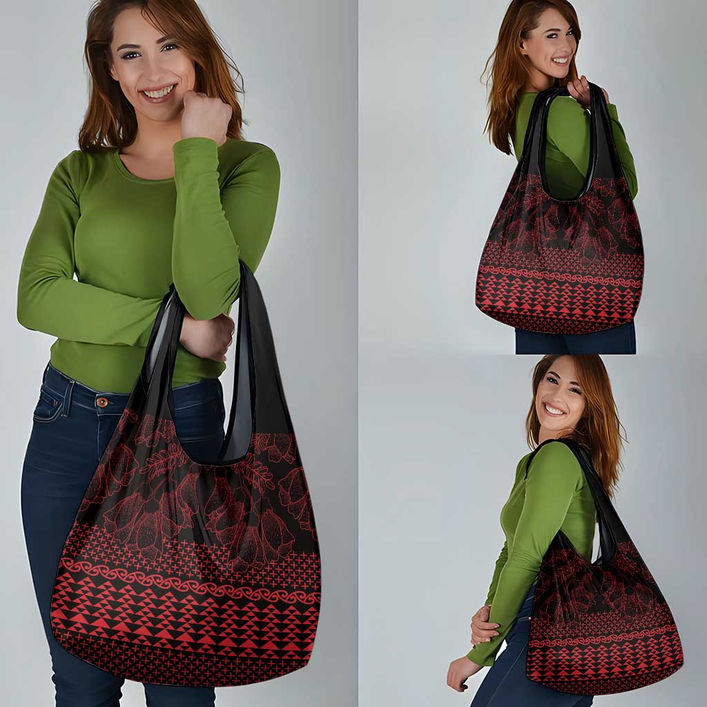Red Taniko Kowhaiwhai Tukutuku Motif Grocery Bag