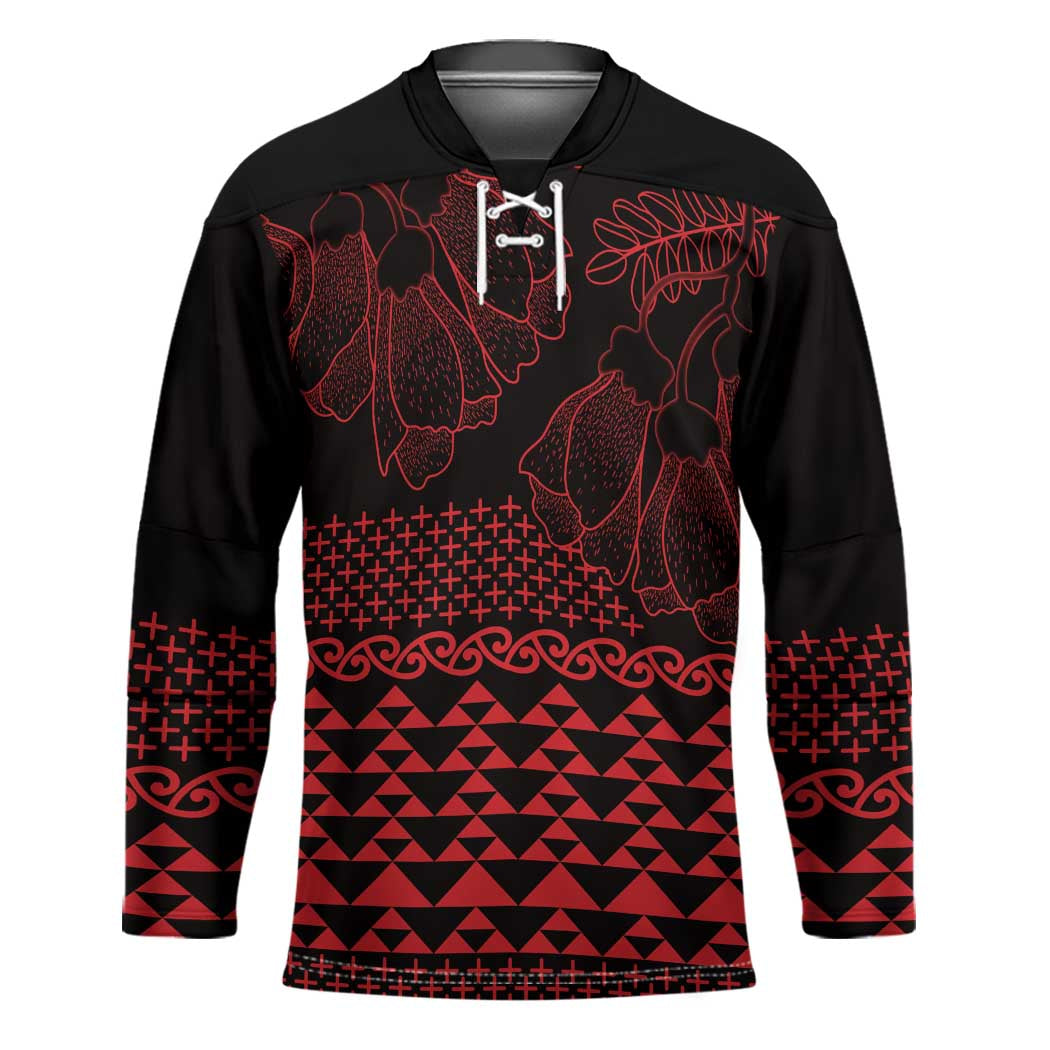 Red Taniko Kowhaiwhai Tukutuku Motif Hockey Jersey - Polynesian Pride