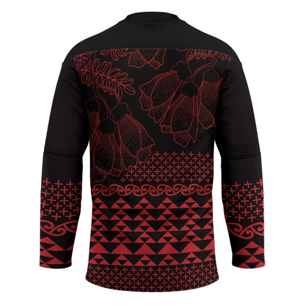 Red Taniko Kowhaiwhai Tukutuku Motif Hockey Jersey - Polynesian Pride