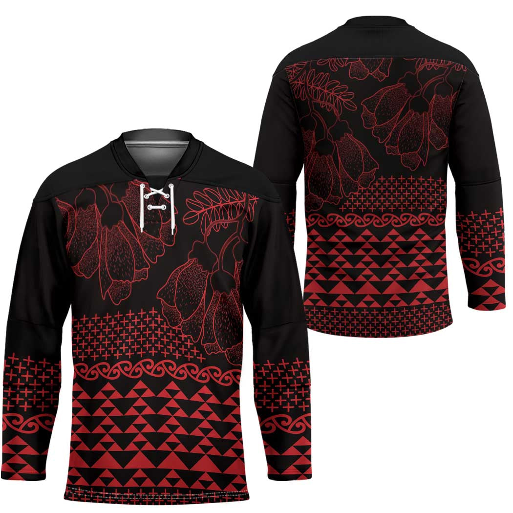 Red Taniko Kowhaiwhai Tukutuku Motif Hockey Jersey - Polynesian Pride