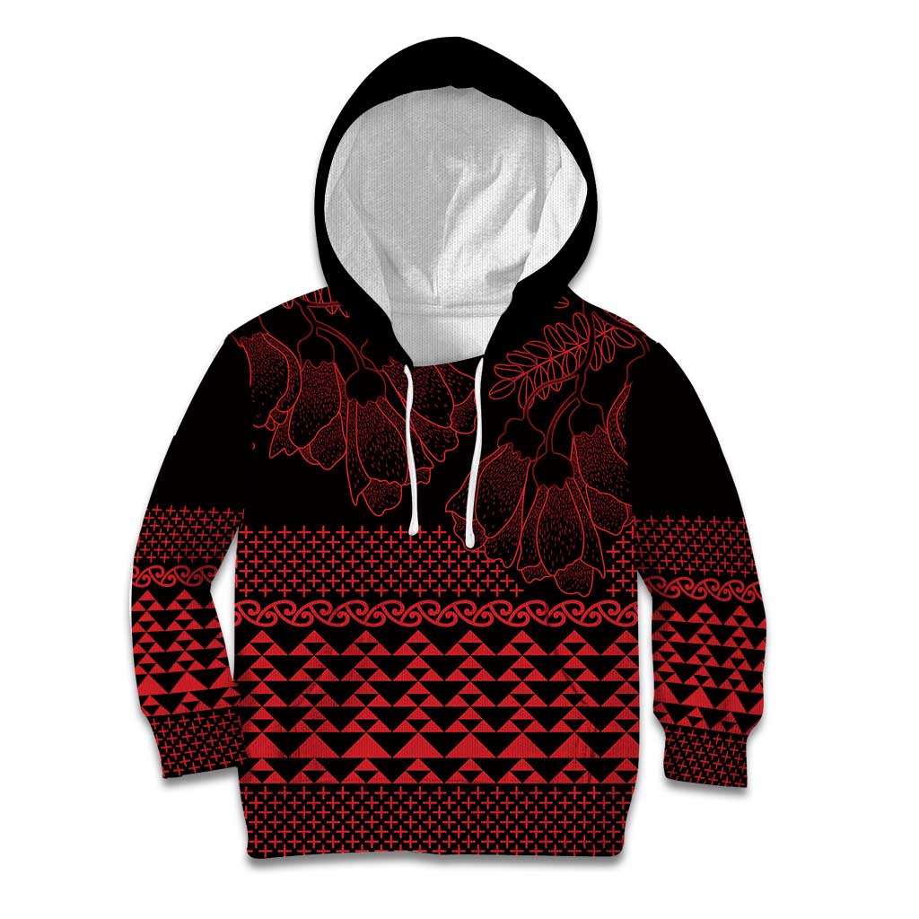 Red Taniko Kowhaiwhai Tukutuku Motif Kid Hoodie