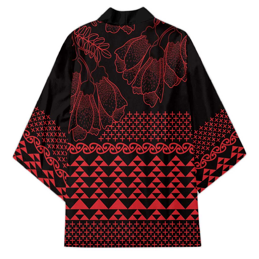 Red Taniko Kowhaiwhai Tukutuku Motif Kimono - Polynesian Pride
