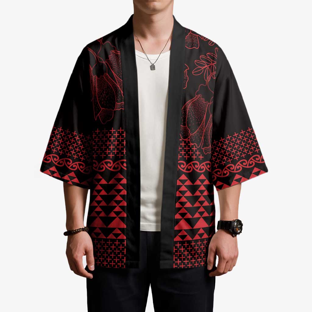 Red Taniko Kowhaiwhai Tukutuku Motif Kimono - Polynesian Pride