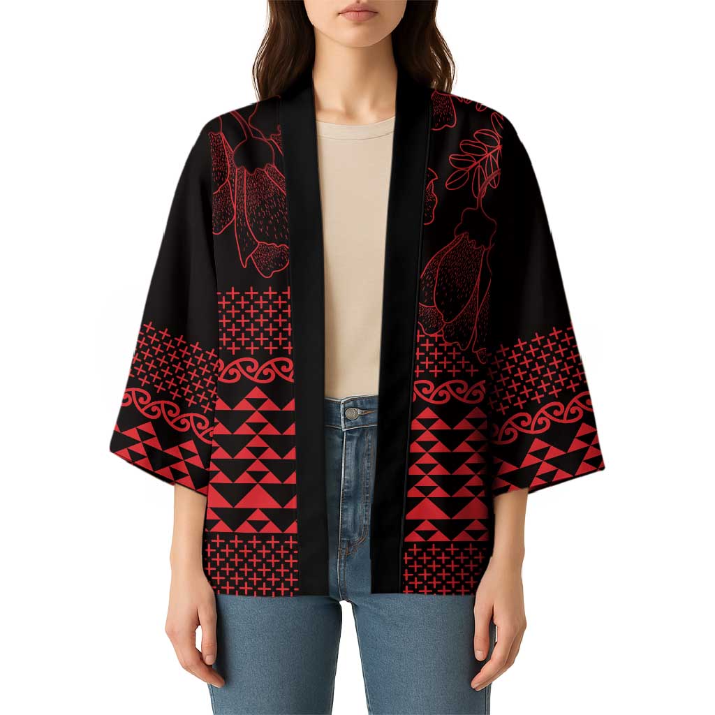 Red Taniko Kowhaiwhai Tukutuku Motif Kimono - Polynesian Pride
