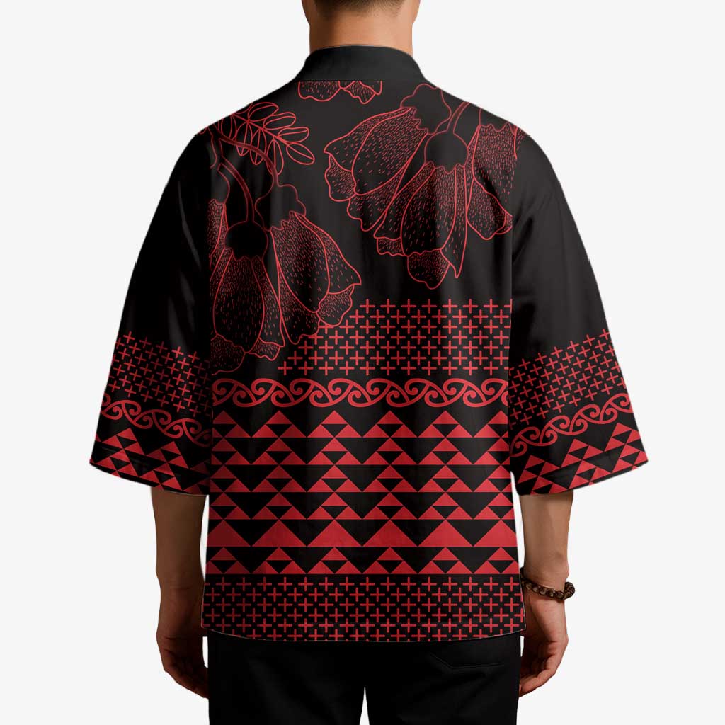 Red Taniko Kowhaiwhai Tukutuku Motif Kimono - Polynesian Pride