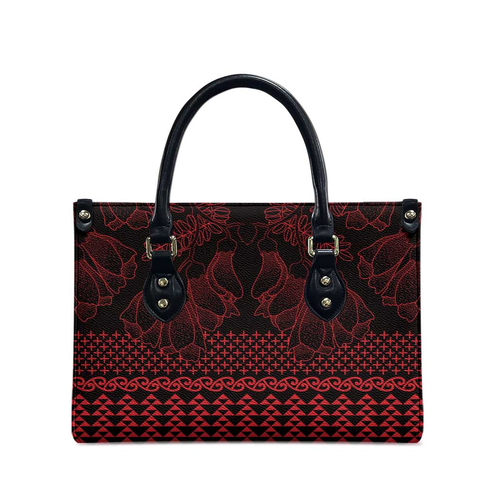 Red Taniko Kowhaiwhai Tukutuku Motif Leather Bag - Polynesian Pride