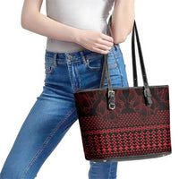 Red Taniko Kowhaiwhai Tukutuku Motif Leather Tote Bag