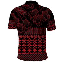 Red Taniko Kowhaiwhai Tukutuku Motif Polo Shirt