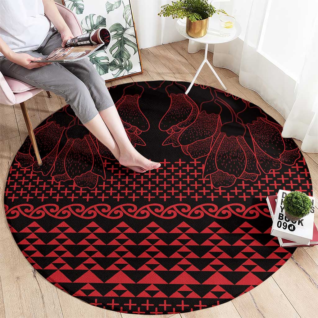 Red Taniko Kowhaiwhai Tukutuku Motif Round Carpet