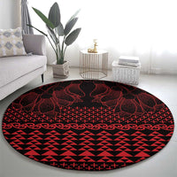 Red Taniko Kowhaiwhai Tukutuku Motif Round Carpet