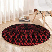 Red Taniko Kowhaiwhai Tukutuku Motif Round Carpet