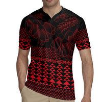 Red Taniko Kowhaiwhai Tukutuku Motif Rugby Jersey