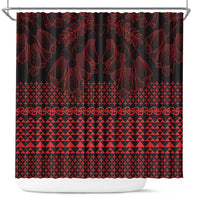 Red Taniko Kowhaiwhai Tukutuku Motif Shower Curtain