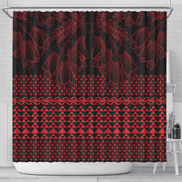Red Taniko Kowhaiwhai Tukutuku Motif Shower Curtain