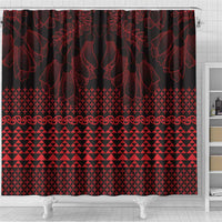 Red Taniko Kowhaiwhai Tukutuku Motif Shower Curtain