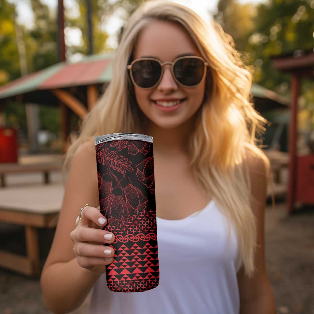 Red Taniko Kowhaiwhai Tukutuku Motif Skinny Tumbler