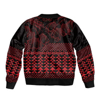 Red Taniko Kowhaiwhai Tukutuku Motif Sleeve Zip Bomber Jacket